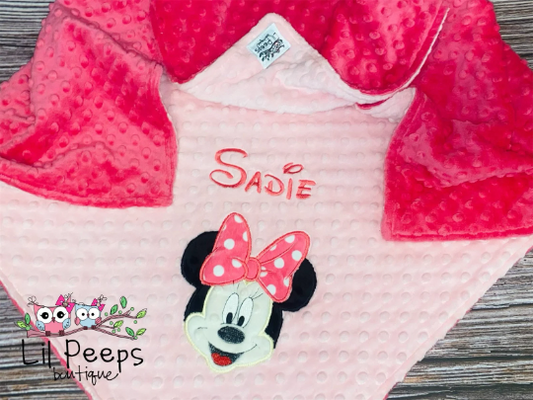 Minnie Mouse- Personalized Minky Baby Blanket - Pink and Fuchsia Minky - Custom Monogram