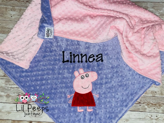 Peppa - Personalized Minky Baby Blanket - Purple and Pink  Minky - Custom Monogram -