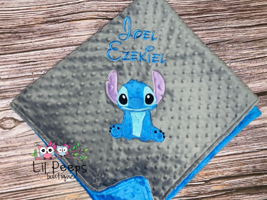 Personalized Stitch Minky Baby Blanket - Gray and Blue Minky - Custom Monogram
