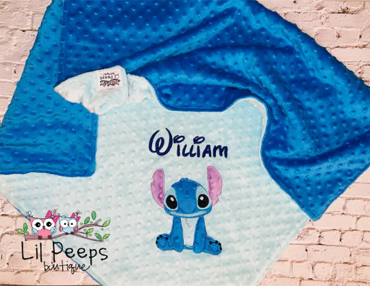 Personalized Stitch Minky Baby Blanket - Aqua and Blue Minky - Custom Monogram