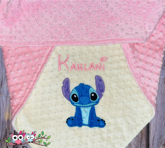 Personalized Stitch Minky Baby Blanket - Cream and Pink Minky - Custom Monogram