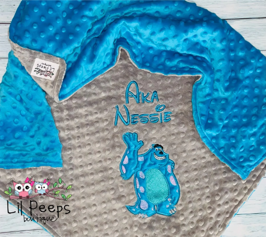 Sully - Personalized Minky Baby Blanket - Gray and Blue Minky - Custom Monogram
