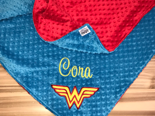 Personalized Wonder Woman Minky Blanket