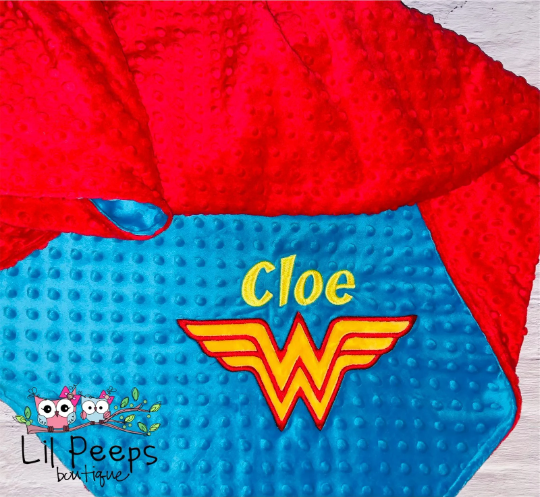 Personalized Wonder Woman Minky Blanket