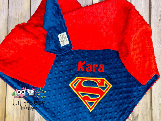 Personalized Supergirl Minky Blanket -  Blue and Red Minky