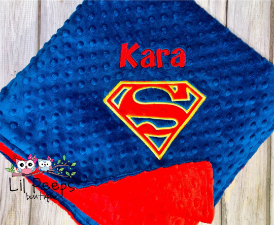 Personalized Supergirl Minky Blanket -  Blue and Red Minky